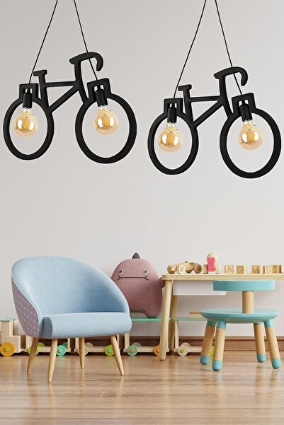 Bundeba Wooden Siyah Bisiklet Sarkıt Avize Ahşap Lüks Rustik Modern Dekoratif Lamba