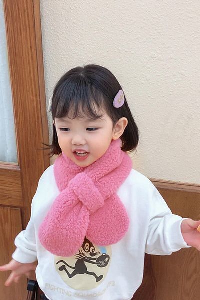 Bundeba Woof Pink Children's Scarf Plush Scarf Windproof Fleece Neck Collar Shawl