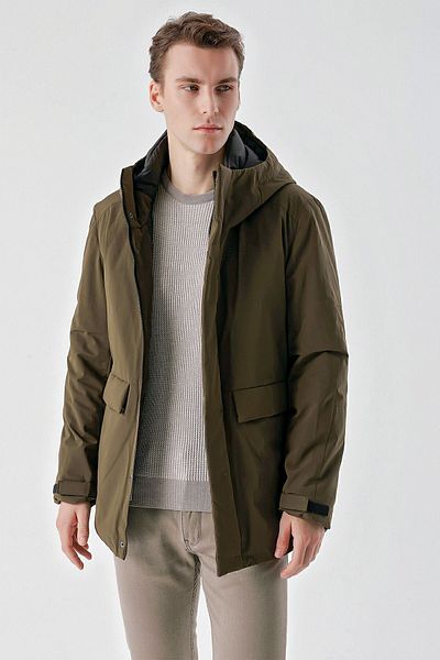 Morven Ανδρικό παλτό με κουκούλα Khaki Flora Dynamic Fit Relaxed Cut