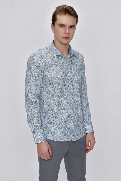 Morven Cămașă slim fit cu imprimeu din bumbac albastru pentru bărbați