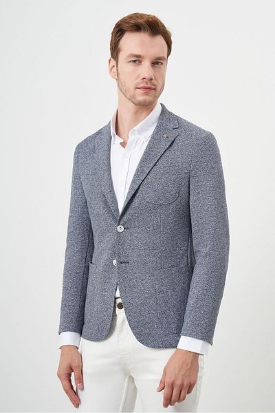 Morven Jachetă sport pentru bărbați, tricotată Indigo, slim fit, cu buzunar, cu guler mono