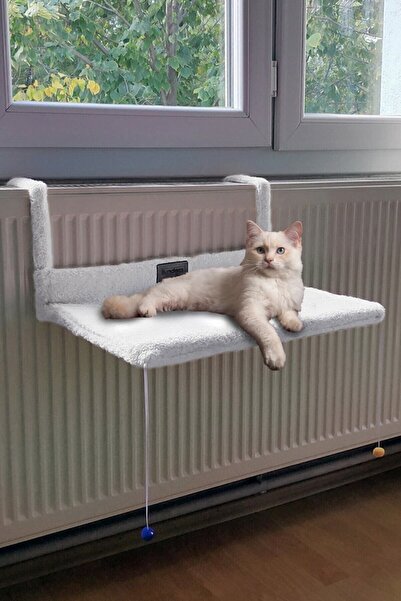 Bundera Kedi Kalorifer Yatağı Beyaz Radyatör Petek Üstü Askılı Polar Peluş Ke...