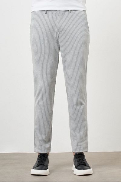 Morven Ανδρικό γκρι Polyviscon Trend ριγέ Slim Fit πλεκτό αθλητικό παντελόνι