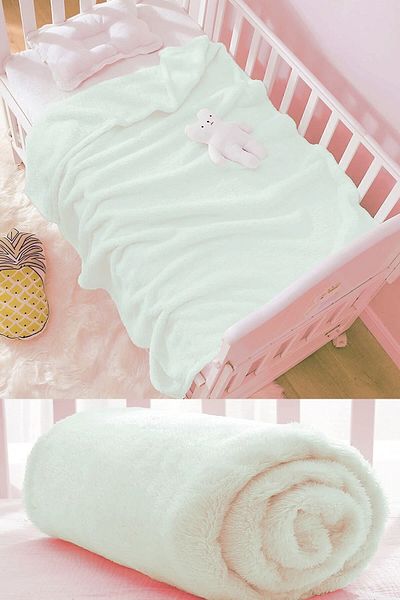 Bundera Nomi Baby Blanket White Newborn Baby Crib Stroller Swaddle Plush Blanket 100x120 Cm