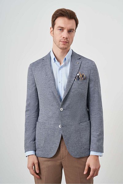 Morven Men's Navy Blue Woven Slim Fit Bag Pocket Mono Collar Sports Jacket