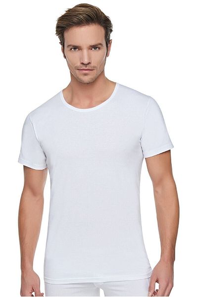 Abani Classic 6 Pieces Tutku Crew Open Collar Half Sleeve White Undershirt Undershirt 100% Cotton Hajj - Umrah Outfit