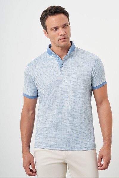 Morven Tricou A. BLUE Trend Mercerized Jacquard pentru bărbați, cu guler cu nasturi, cu croiala dinamică