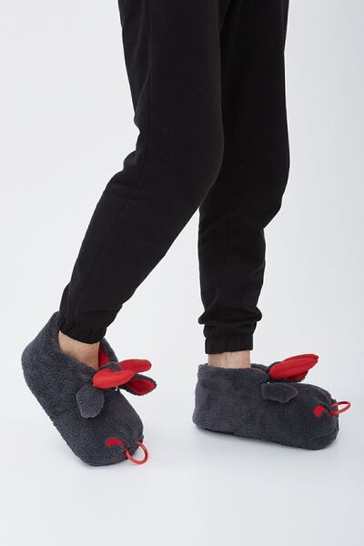 Moda Devrin Plush Home Shoes with Smoked Animal Silent Sole Slippers and Bull Figure