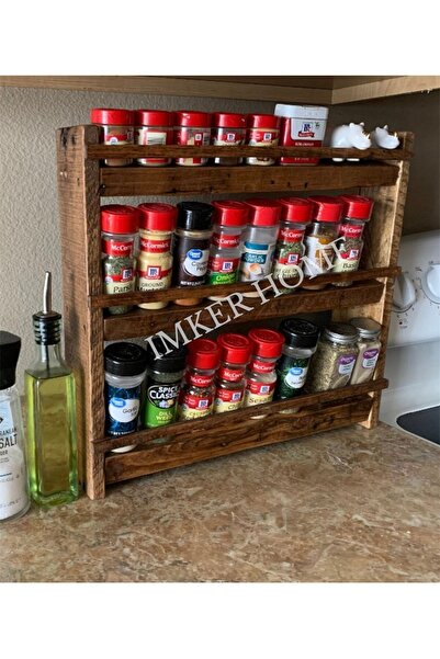 IMKER HOME Dekoratif Ahşap Stand Mutfak Tezgahüstü Düzenleyici Raf Tuzluk Bah...
