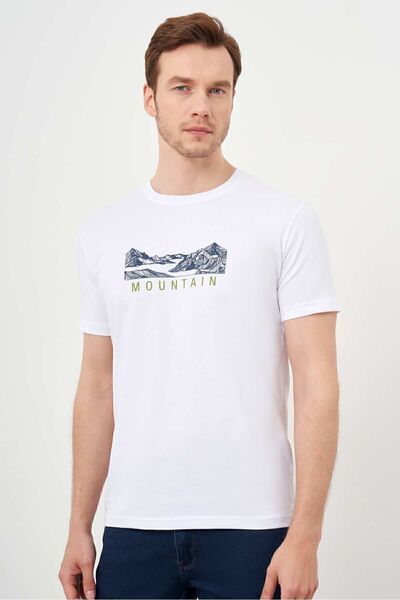 Morven Men's White Trend Single Jersey Printed Crew Neck Dynamic Fit T-Shirt