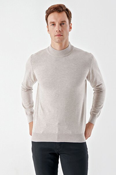 Morven Men's Beige Basic Half Turtleneck Dynamic Fit Comfortable Cut Knitwear