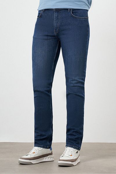 Morven Pantaloni blugi pentru bărbați, denim albastru, cu 5 buzunare, cu potrivire dinamică