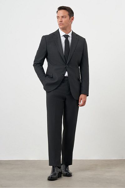 Morven Men's Smoked Polyviscon Basic Plain Pattern Dynamic Fit Mono Collar Suit