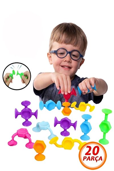 Bundera 20 Parça Vantuzlu Vakum Molekül Yapı Silikon Taşları Popit Eğitici Oyuncak Squigz Puzzle Yapboz