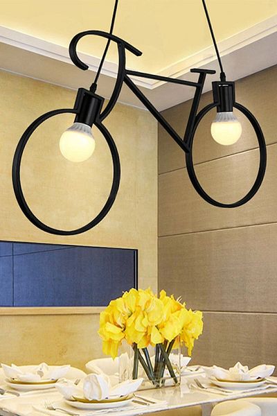 Bundera Bicycle Chandelier Black Metal Pendant Lamp Wrought Iron Retro Rustic Office Cafe Bar Hotel Modern Ceiling Lamp