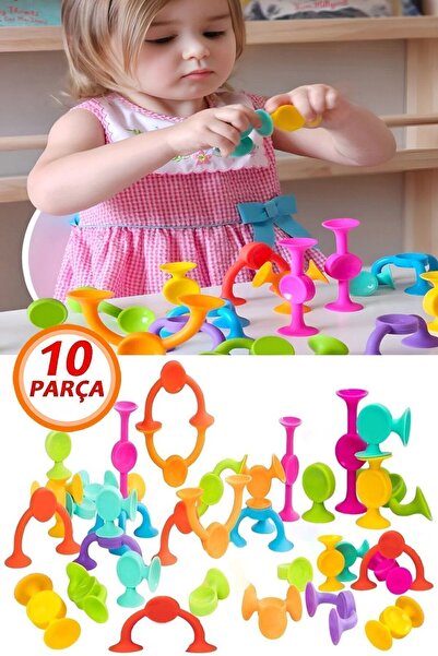 Bundera 10 Parça Vantuzlu Vakum Molekül Yapı Silikon Taşları Popit Eğitici Oyuncak Squigz Puzzle Yapboz