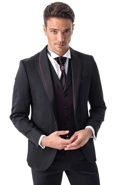 Morven Smoking jacquard slim-fit Monhattan negru pentru bărbați