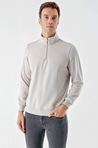 Morven Men's Gray Trend Zippered Bato Collar Sweat-Shirt