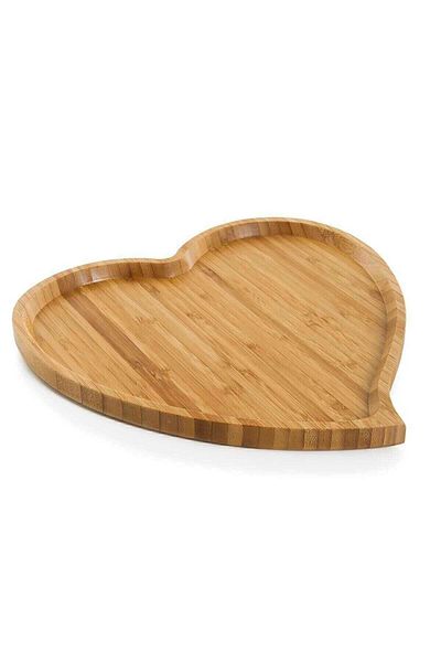 Bundera Bamboo Heart Tray Tea Coffee Presentation Tray Dowry Wooden Bamboo Medium Heart Tray 23 Cm Decorative Wood