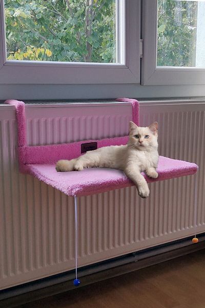 Bundera Cat Radiator Bed Pink Heating Honeycomb Top Hanger Polar Plush Cat Hammock