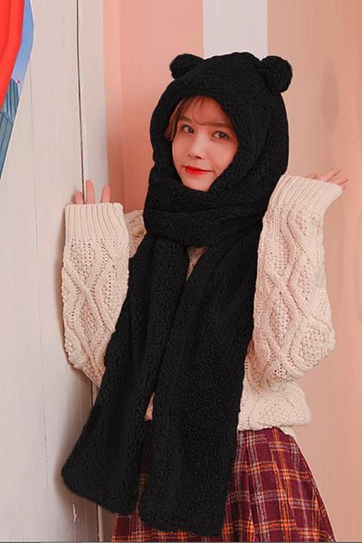 Bundera Kavlak Plush Beret - Scarf - Women's Welsoft Fleece Neck Collar Shawl Windproof Eared Hat