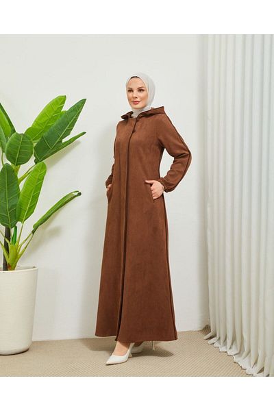 Ala Ferace Παλτό Scuba Suede Tan με κουκούλα