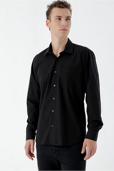 Morven Men's Black Basic Regular Fit Shirt with Pockets