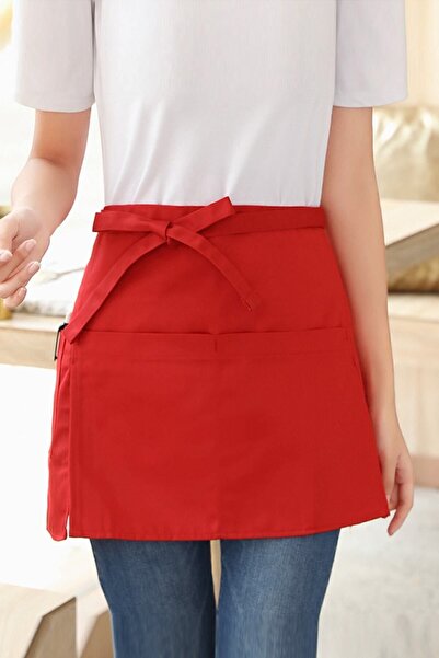Bundeba Nippy Red Waiter Cook and Kitchen Chef Half Waist Apron Stain Resistant 3 Pockets Service Apron