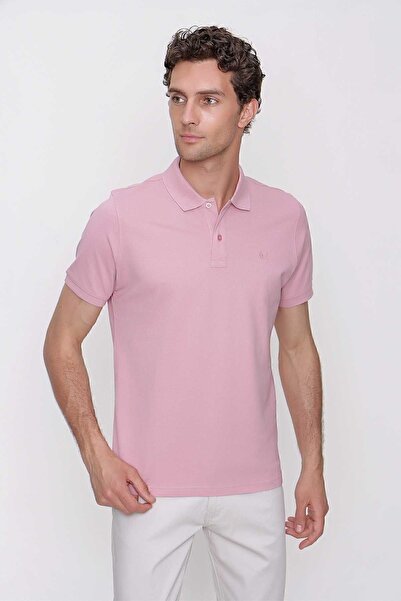 Morven Men's Powder Basic Plain 100% Cotton Slim Fit Slim Fit Short Sleeve Polo Collar T-Shirt