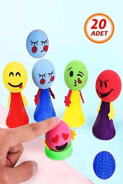 Bundera 20 Pieces Emoji Patterned Little Man Bouncy Toy - Birthday Gift