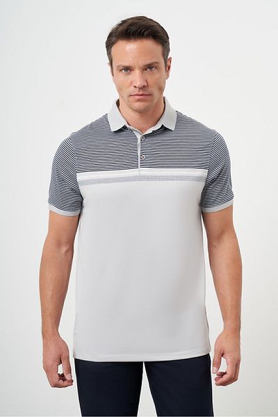 Morven Tricou pentru bărbați, gri Trend, cu gât polo, cu potrivire dinamică