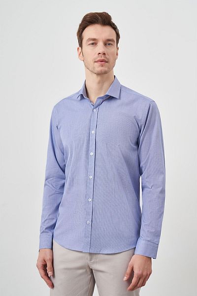 Morven Cămașă Slim Fit pentru bărbați, albastru, din bumbac, cu model, cu guler italian