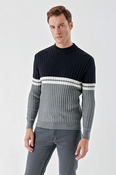 Morven Men's Grimel Trend Paneled Bato Collar Dynamic Fit Comfortable Cut Knitwear