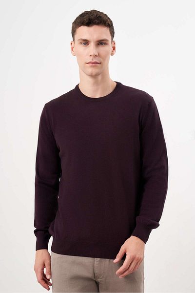 Morven Ανδρικό Μωβ Basic Crew Neck Dynamic Fit Χαλαρή Εφαρμογή Πλεκτό