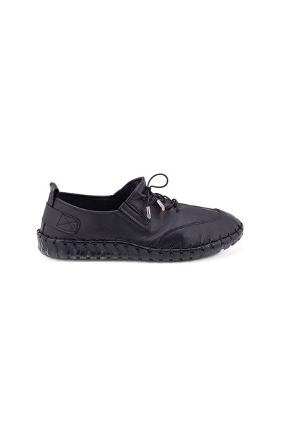 MARİNE SHOES 3005 Model Black Genuine Leather Women's Shoes