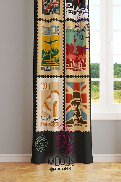 Moud's Suede Digital Printed Extra-Former Drawstring - Letter Scale Patterned, Background Curtain, Teen Room, Single Wing