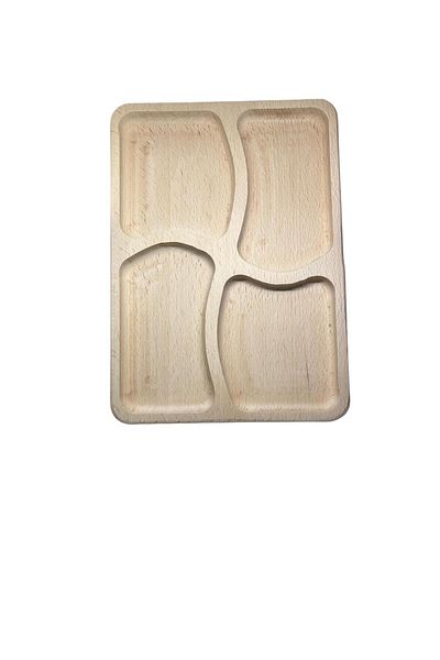urgancıoğlu 100% Natural Hornbeam Breakfast Plate with 4 Compartments - 20.5 X 28.5 cm