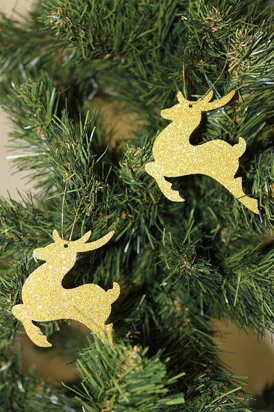 Kullan At Market Running Deer Gold Glittered Eva Tree and Gift Ornament 7x7cm Pack of 6