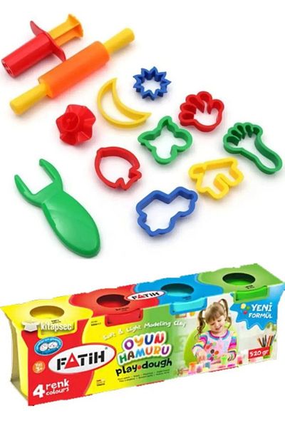 Fatih 520Gr 4 Color Play Dough and 12 Pieces Colorbank Kitchen Play Molds