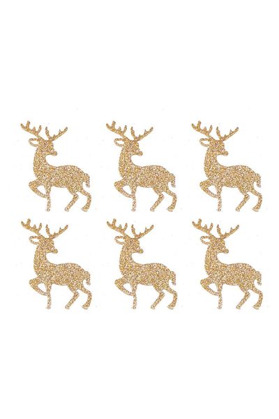 Kullan At Market Christmas Deer Gold Glittered Eva Tree and Gift Ornament 7x7cm Set of 6