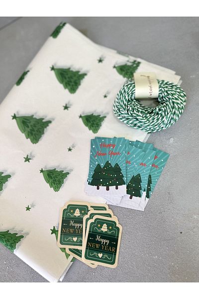 Meyofficial Christmas themed packaging kit with pine tree pattern (pelur stickers card binding rope)