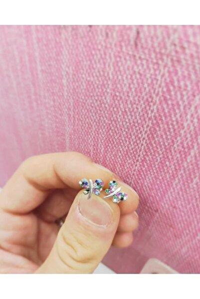 Oriental Kuyumculuk Jewellery Renkli taşlı gümüş kelebek küpe