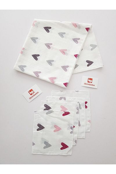 ilkimbebe Muslin Blanket - Heart Handkerchief Set