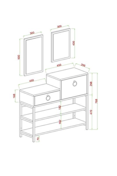 AYMOBSAN Nero Dresuar , Metal Ayaklı Dreseuar , Aynalı Dresuar , Çekmeceli Ve Düşer Kapaklı Dresuar A.çam