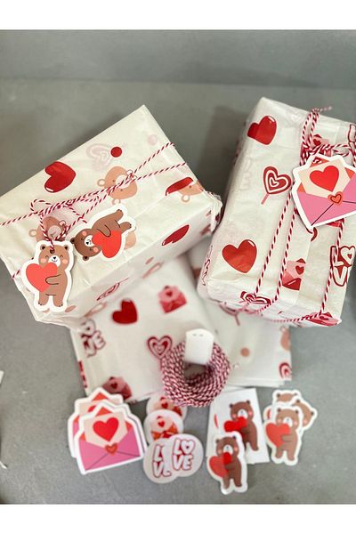 Meyofficial Heart themed mixed packing kit (pelur card stickers and binding rope)