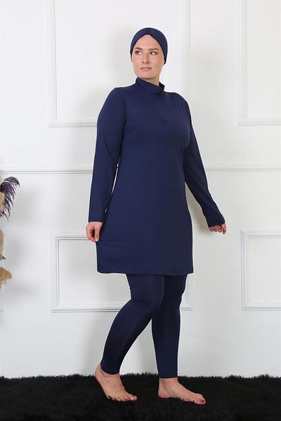 Akbeniz Πλήρως καλυμμένο μεγάλο μέγεθος Navy Blue μαγιό 32026
