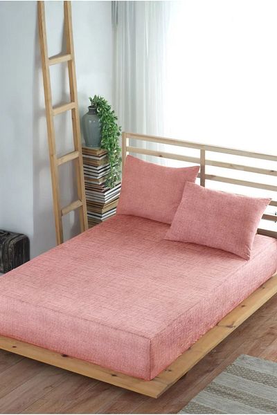 Formeya Adelya Doppeltes gemustertes elastisches Spannbettlaken - 160x200 cm + 2 Kissenbezüge