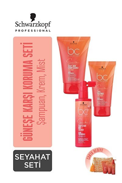 Bonacure Bc Sun Protect Güneş Koruma 3'lü Saç Bakım Seti - Çanta Hediyeli - Kütikül Onarıcı Vegan Keratin