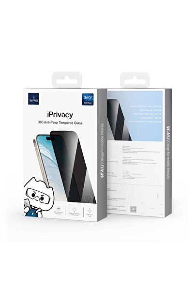 WIWU iPhone 16 Pro Max Wiwu GT-011 Polimer Oleofobik Kaplama Temperli Privacy Hayalet Cam Ekran Koruyucu