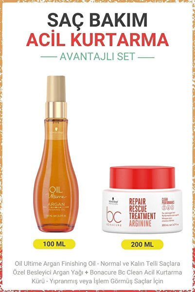 Bonacure Argan Finishing Oil - Besleyici Argan Yağı + BC Clean Acil Kurtarma ...